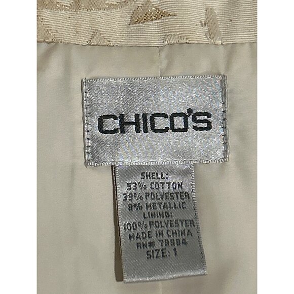 Chicos Womens Metallic Beige & Gold Textured Zip Up Jacket Size 1 (Med) - Picture 4 of 7